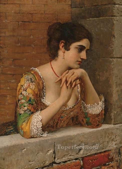 von venetian beauty on balcony lady Eugene de Blaas Oil Paintings